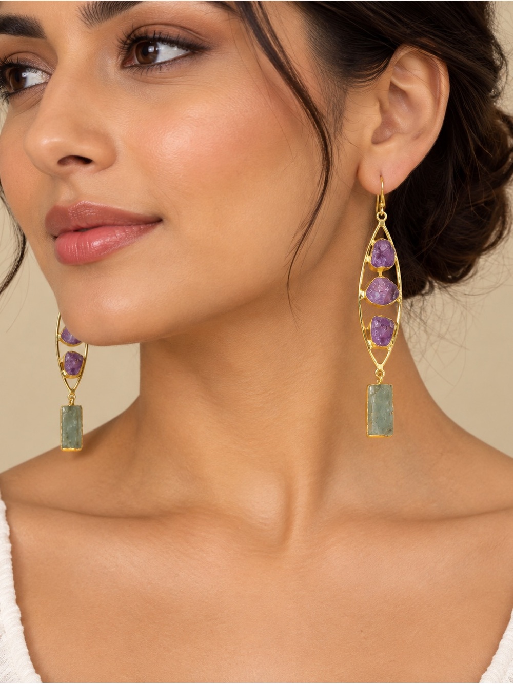 Elegant 18k Gold plated and Purple Dangle Earrings